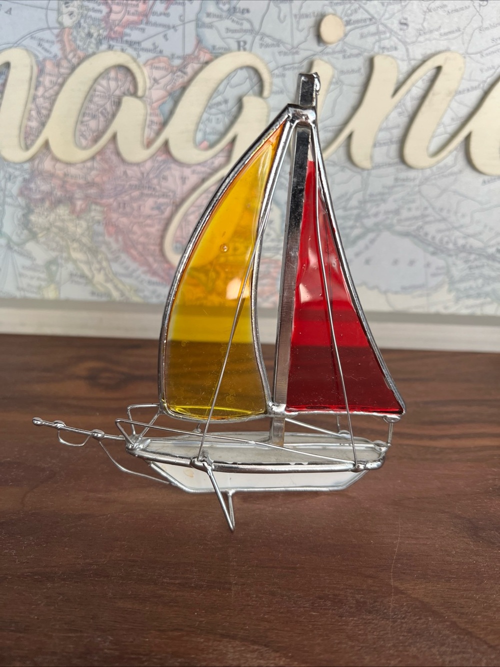 Stained Glass Sailboat Décor - Yellow & Red Sails